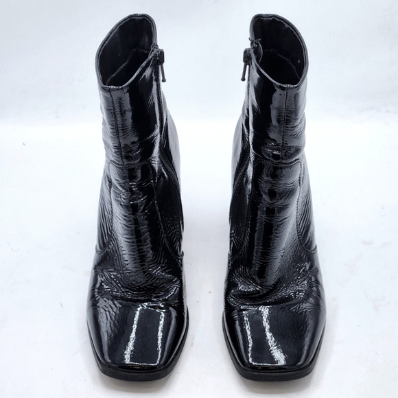 CARAVELA Strut Black Parent Leather Heel Zip Bootie Size 38 - Picture 2 of 15